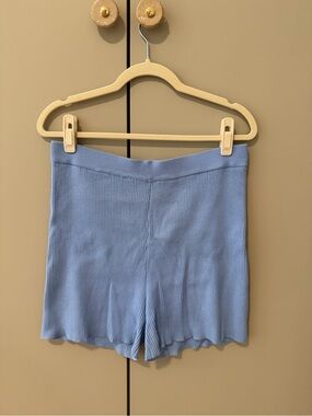 High-Waist Ribbed Lounge Shorts in Light Blue